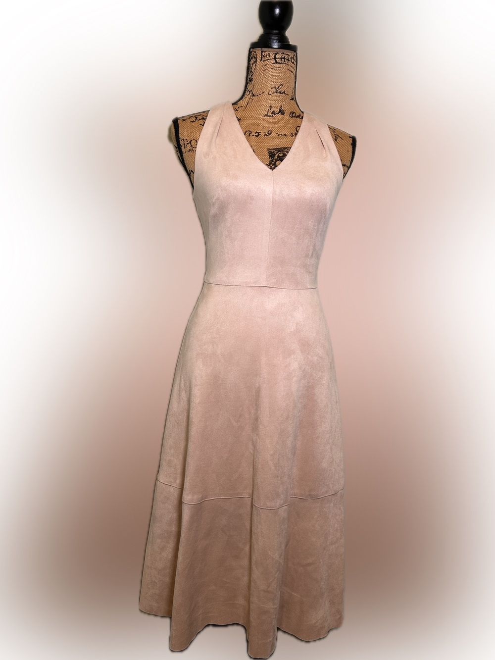 NWT ANTONIO MELANI Quint Faux Suede Sleeveless Aline Nude Blush Midi Dress 2 - Picture 2 of 15